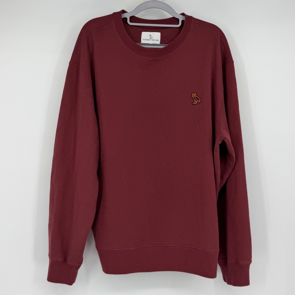 Octobers Very Own OVO Owl Embroidered Crewneck Sweatshirt Maroon Mens Large